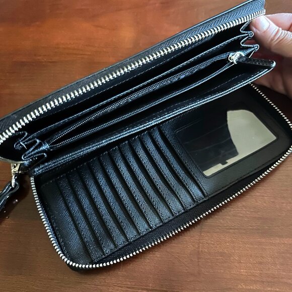 Michael Kors Large Jet Set Continental Multifunction Wallet Wristlet Black/Gray - Picture 4 of 8